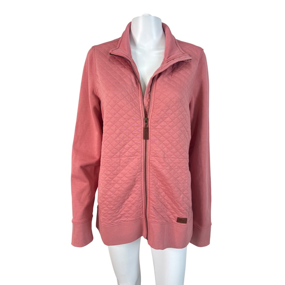 LL Bean Womens Medium Quilted Full Zip Sweatshirt Rose Pink Mock Neck Cabincore